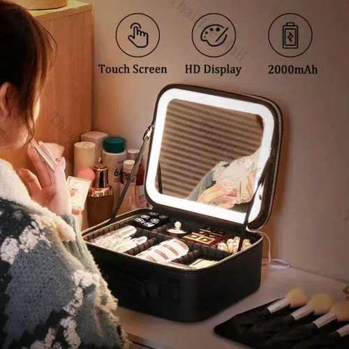 حقيبة المكياج الذكية مع مرآة مضيئة